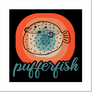 Pufferfish Design Porcupinefish Pufferfish Fan Posters and Art